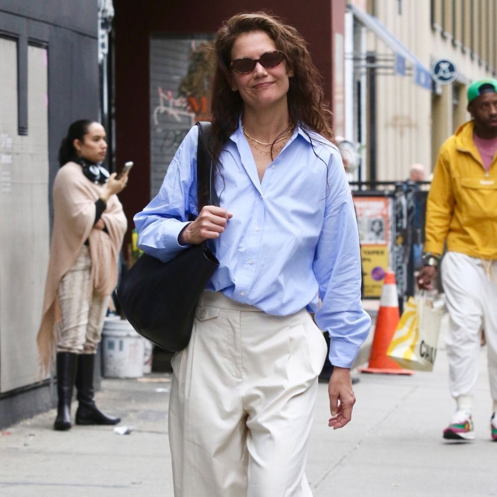 Katie Holmes Wore the Simple Trouser-and-Shirt Combo Every Fashion Editor Relies on