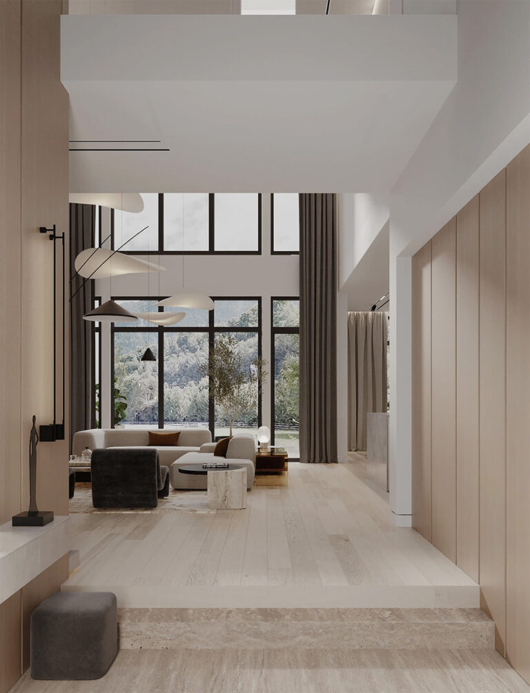 Warm Wood Tones and Double Height Minimalist Luxury 6