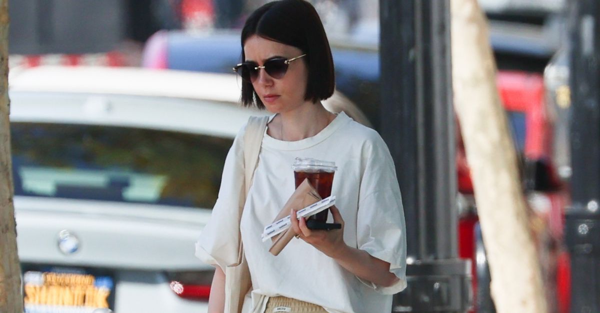 Emily Cooper Would Never (Ever!) Wear Lily Collins' Latest Low-Key Trouser-and-Trainer Combo