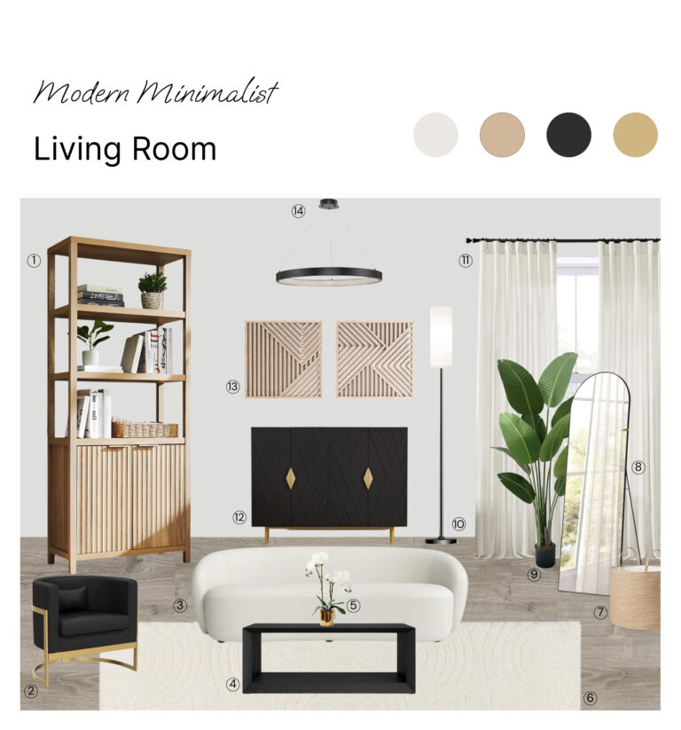 Living room modern minimalist product board with shopping links