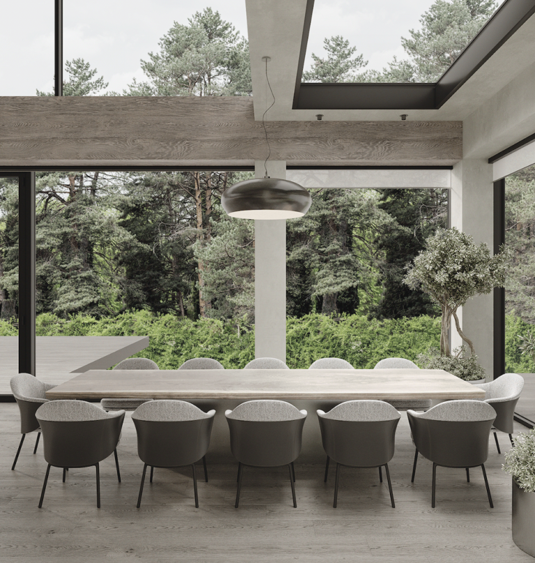 dining table with forest views