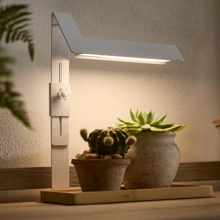 white and wood beautiful grow light with warm natural full spectrum LED lighting for plants