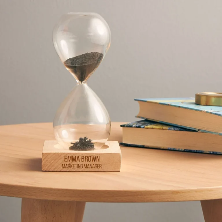 magnetic hourglass with engraved name