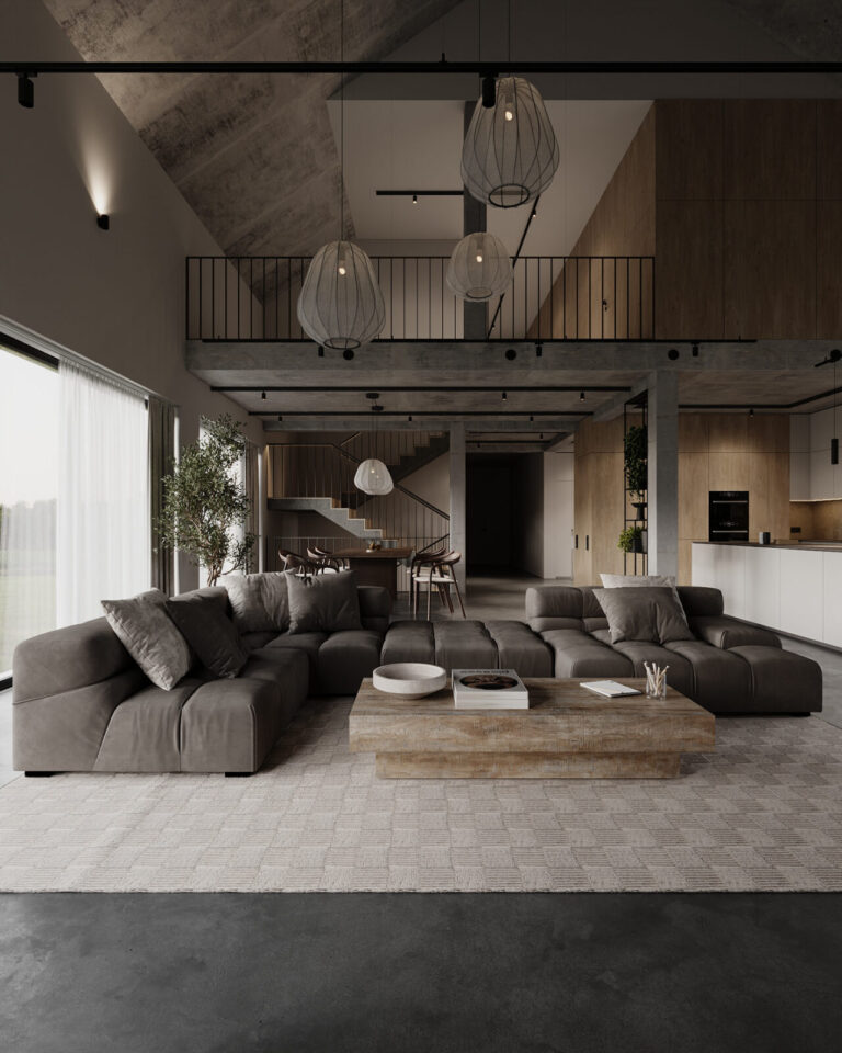 gray sofa and wooden coffee table