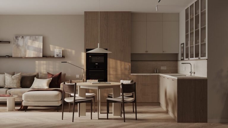 warm wooden open concept plan